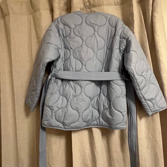 NWOT Mango Belt Quilted Coat in Sky Blue -- Size XS - Picture 6 of 8